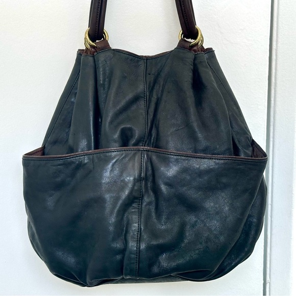 Kooba Black Leather Hobo Slouch Bag GUC Brass Rings Drawstring BIG! - Picture 8 of 15